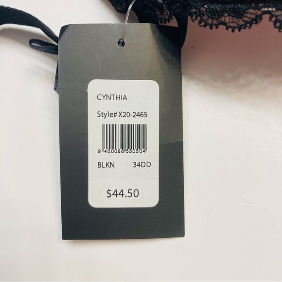 Frederick's Of Hollywood‎ Cynthia Lined Black Lace Balconette Bra Size 34DD NEW - Picture 12 of 13